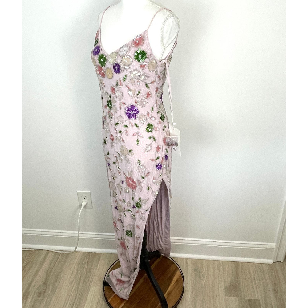 Mac Duggal Embellished Lace Sleeveless V Neck Gown Lilac Multi 10893 Size 4 New - Picture 8 of 16